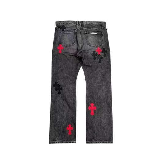 Chrome Hearts x Drake Black Red Cross Patch Jeans – Grey back view