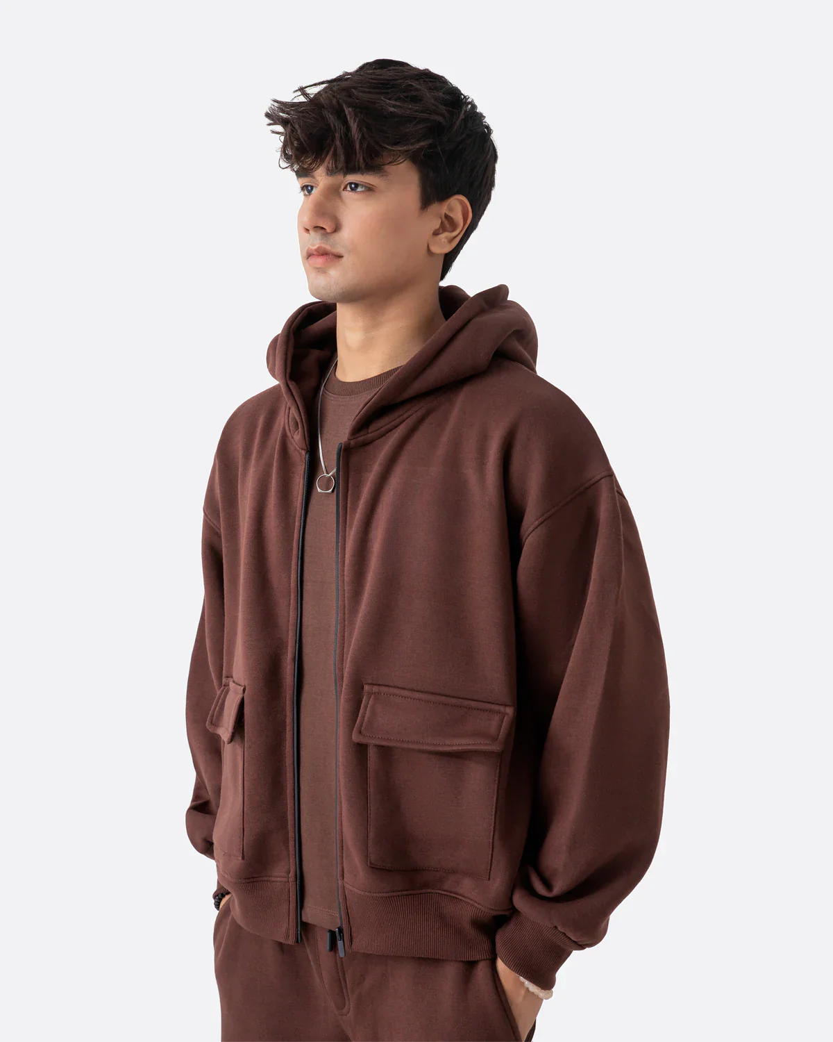 Diaz Clothing Mocha Brown Utility Zipper Hoodie