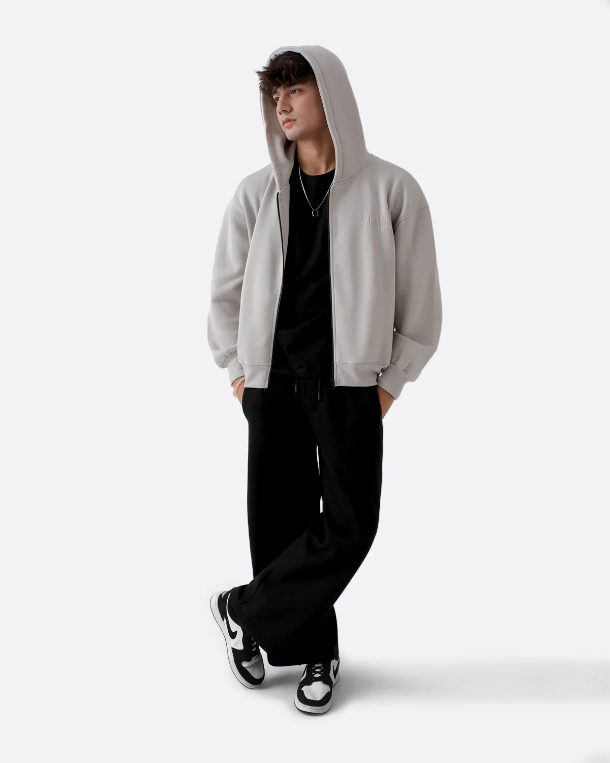 Diaz Clothing College Grey Oversized Zipper Hoodie