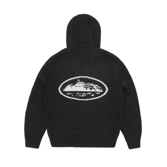 Corteiz Alcatraz Heavy Knit Zip Hoodie - Black