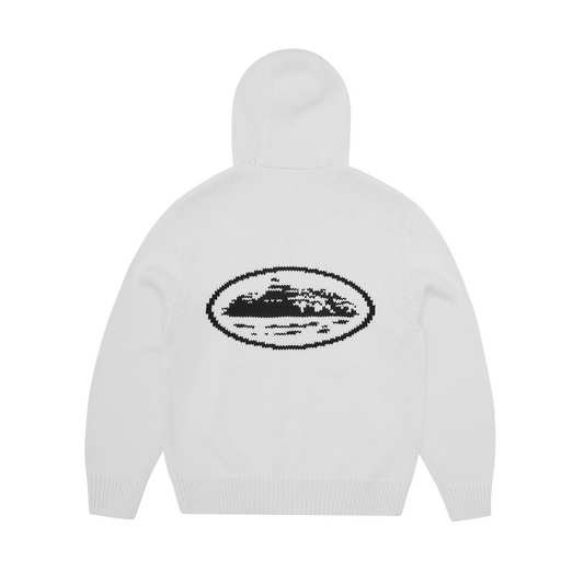 Corteiz Alcatraz Heavy Knit Zip Hoodie - Natural