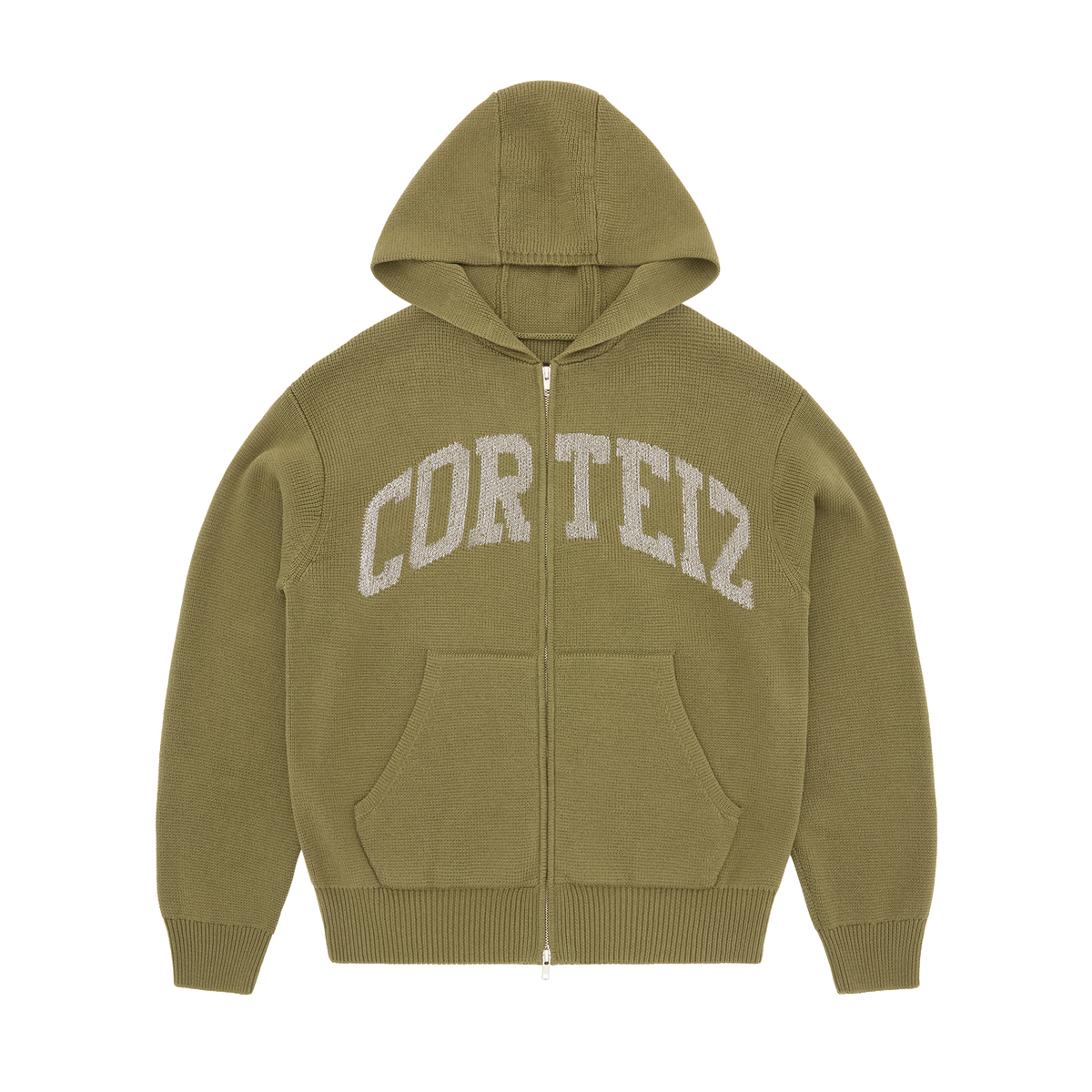 Corteiz 3M College Knit Zip Hoodie - Olive