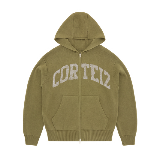 Corteiz 3M College Knit Zip Hoodie - Olive