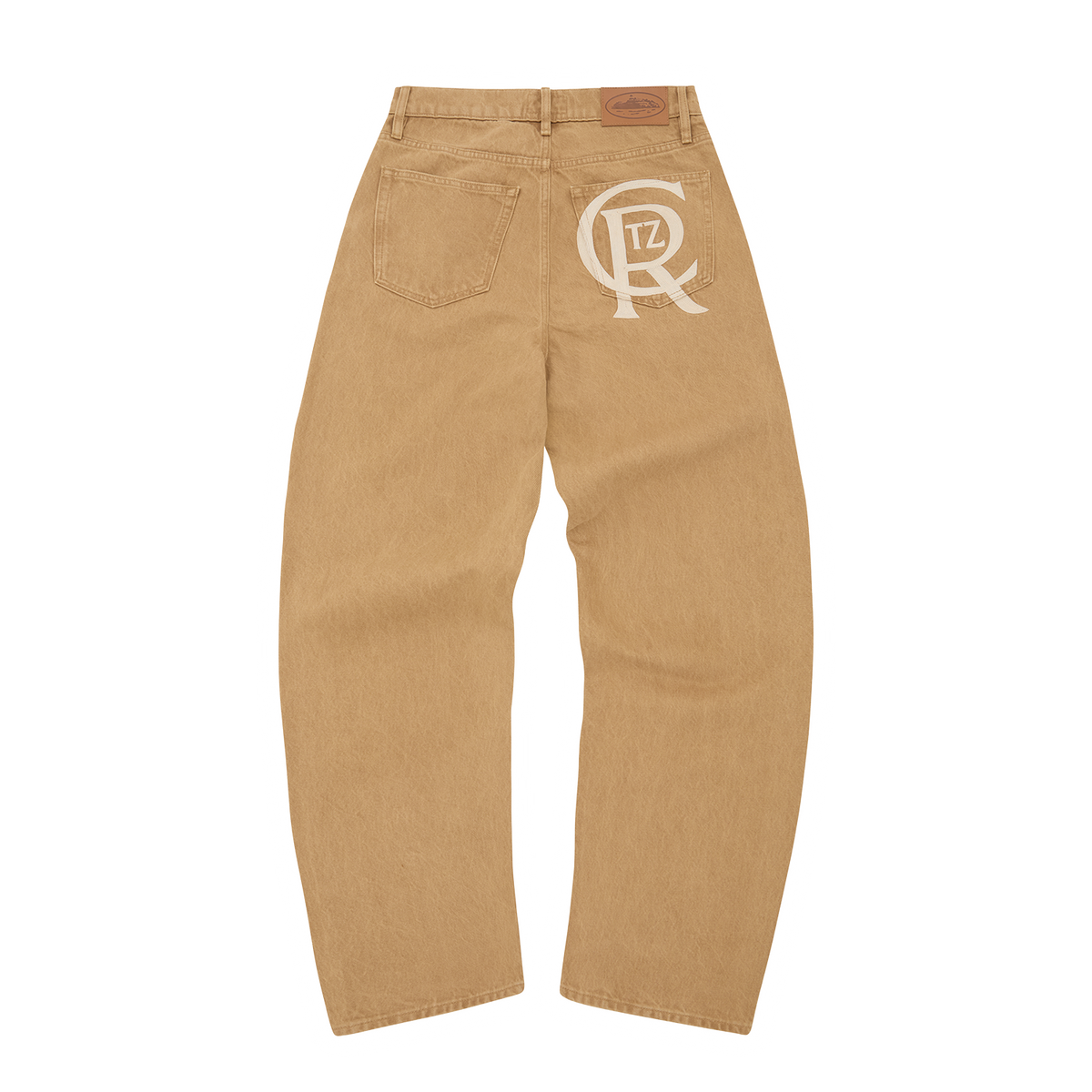 Corteiz Crest Chainstitch Baggy Jeans - Tan