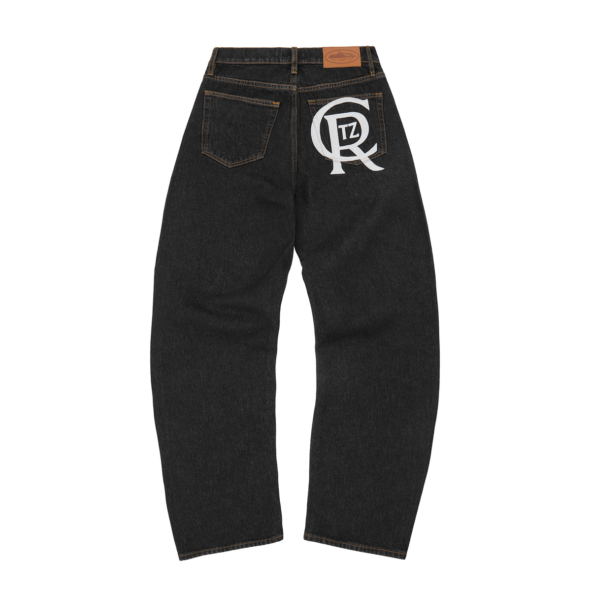 Corteiz Crest Chainstitch Baggy Jeans - Washed Black