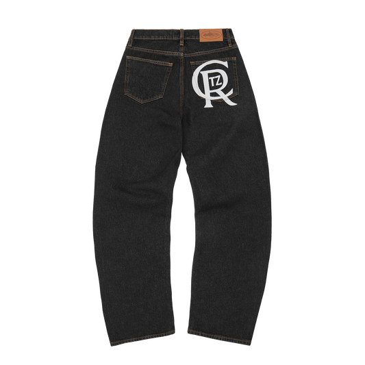 Corteiz Crest Chainstitch Baggy Jeans - Washed Black
