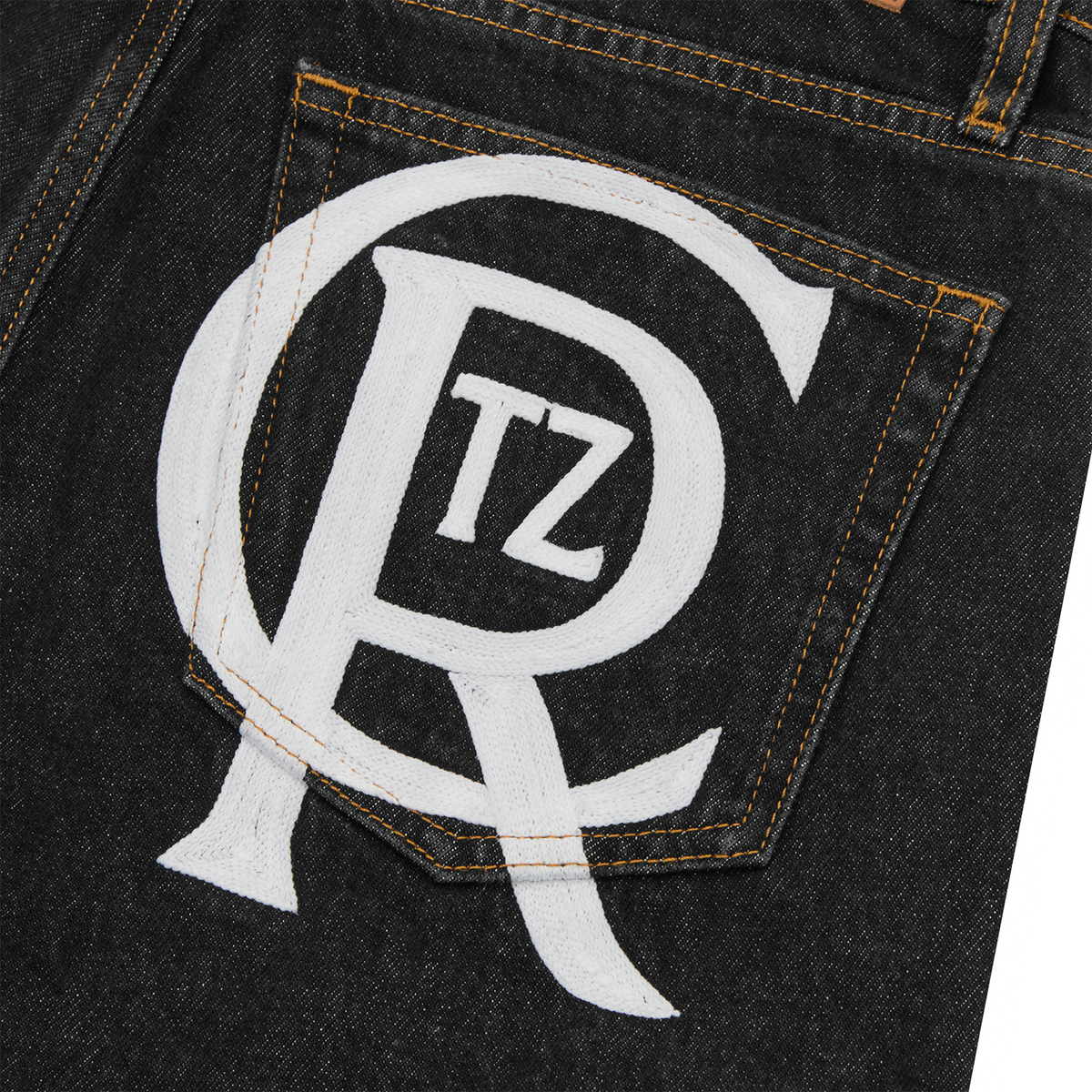 Corteiz Crest Chainstitch Baggy Jeans - Washed Black