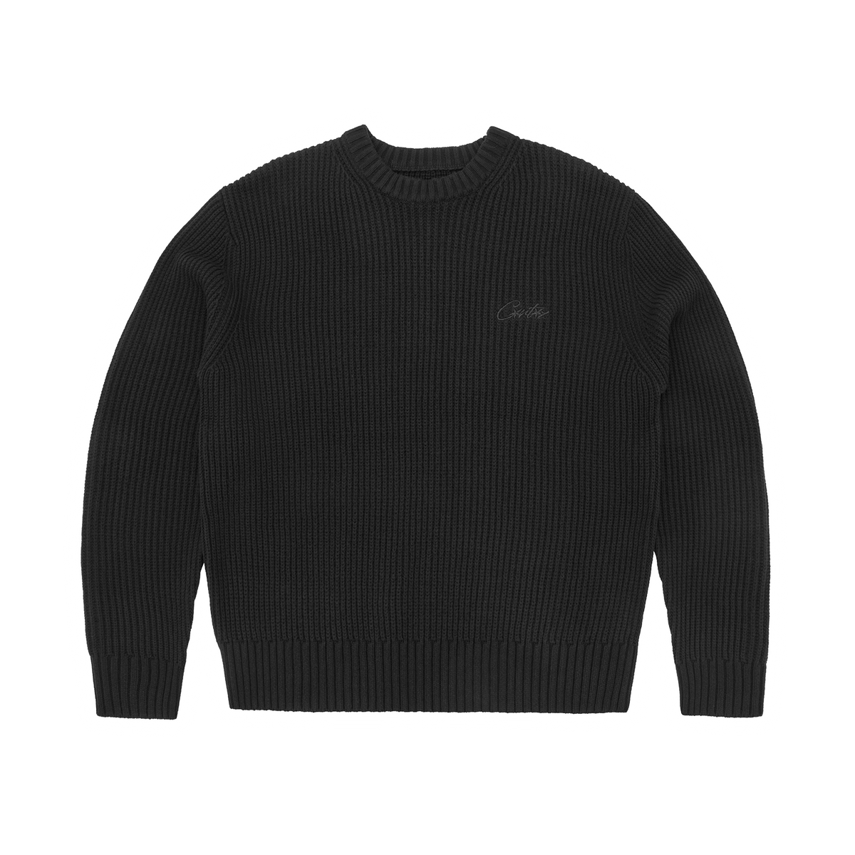Corteiz Crochet Applique Knit Crew - Triple Black