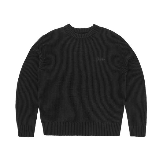 Corteiz Crochet Applique Knit Crew - Triple Black