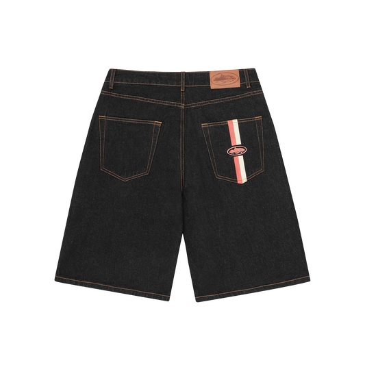 Corteiz Dual Stripe Denim Short [Washed Black]