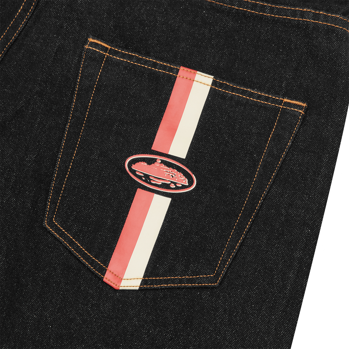 Corteiz Dual Stripe Denim Short [Washed Black]