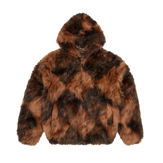 Corteiz Diamond Hooded Fur Jacket [Brown]