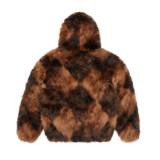 Corteiz Diamond Hooded Fur Jacket [Brown]