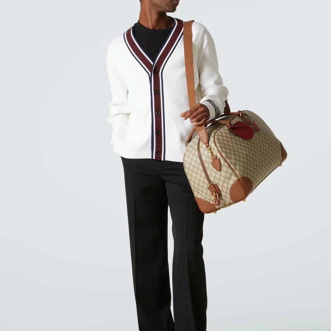Gucci GG Canvas Medium Leather – Trimmed Duffel Bag