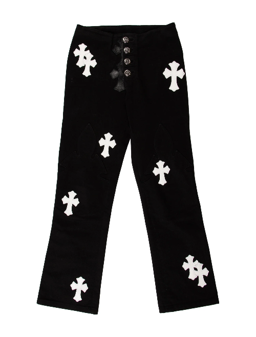 Front view of Chrome Hearts Cross Patch Straight Leg Jeans in black