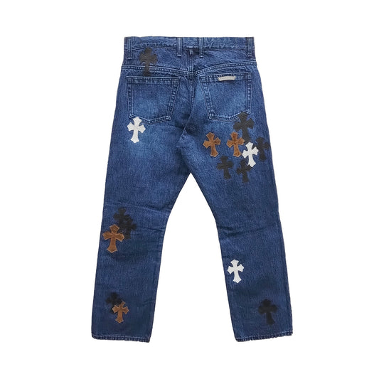 Chrome Hearts Fleur Knee Patch Jeans – Blue back view