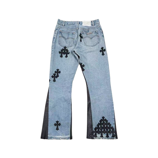 Chrome Hearts x Levi's 501 Black Cross Patch Jeans – Blue back view