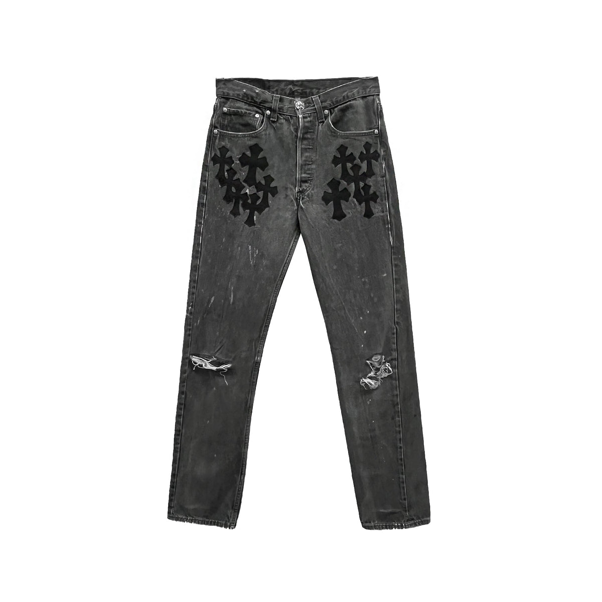 Chrome Hearts x Levi's 501 Cemetery Cross Patch Jeans – Grey front view