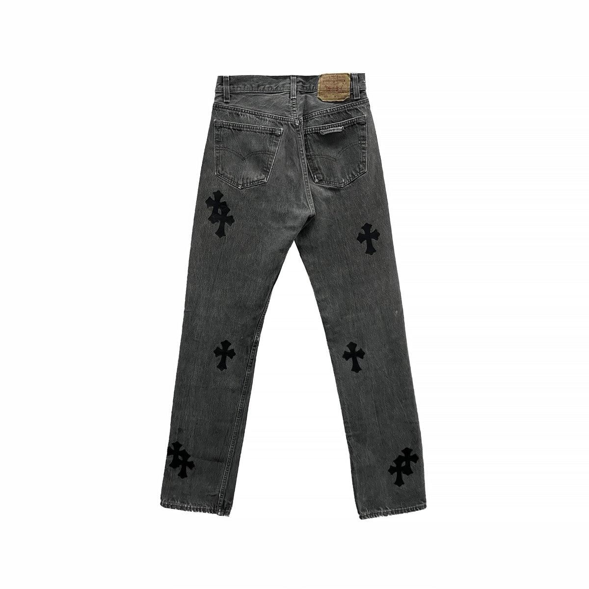 Chrome Hearts x Levi's 501 Cemetery Cross Patch Jeans – Grey back view