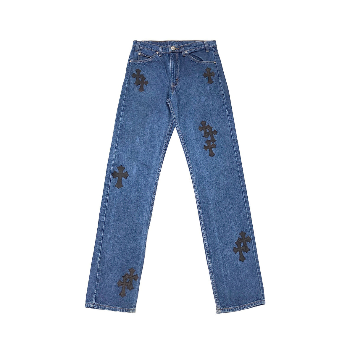 Chrome Hearts x Levi's 505 Black Cross Patch Jeans – Denim front view