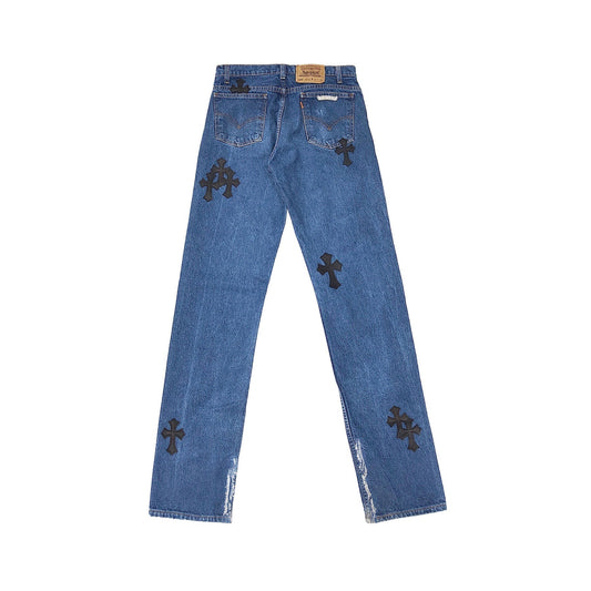 Chrome Hearts x Levi's 505 Black Cross Patch Jeans – Denim back view