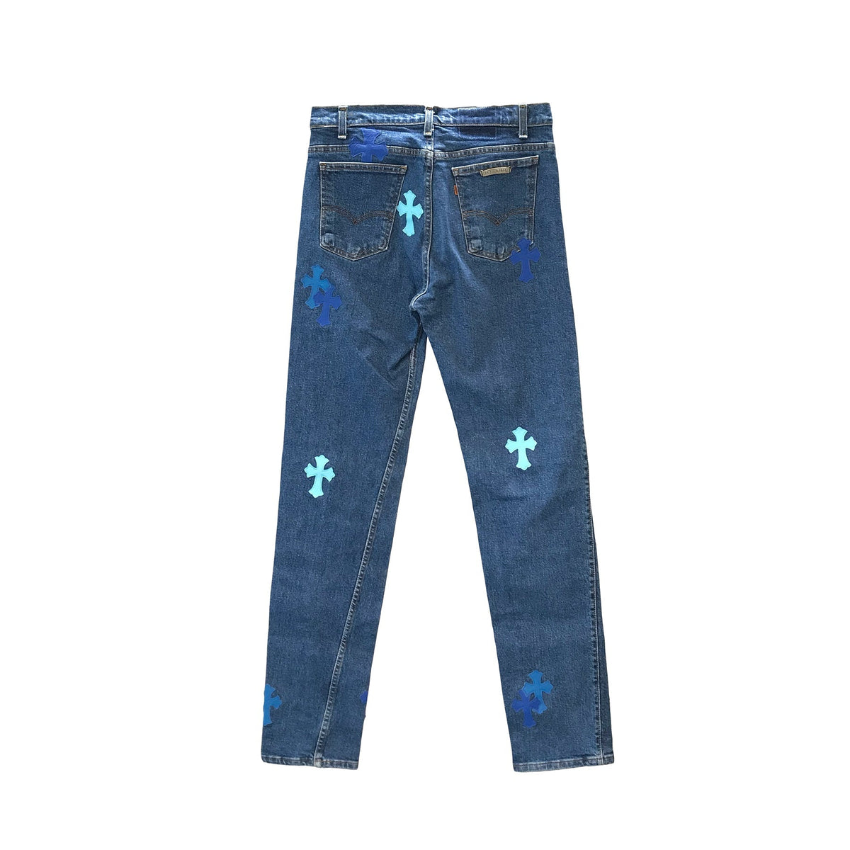 Chrome Hearts x Levi's Blue Cross Patch Jeans – Denim back view
