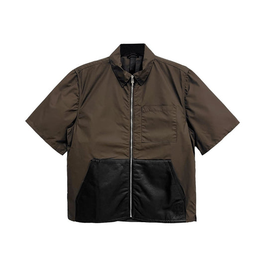 Chrome Hearts Zip Nylon Leather Patchwork Brown Shirt Jacket