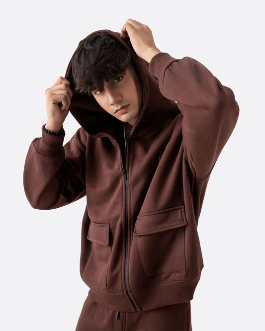 Diaz Clothing Mocha Brown Utility Zipper Hoodie