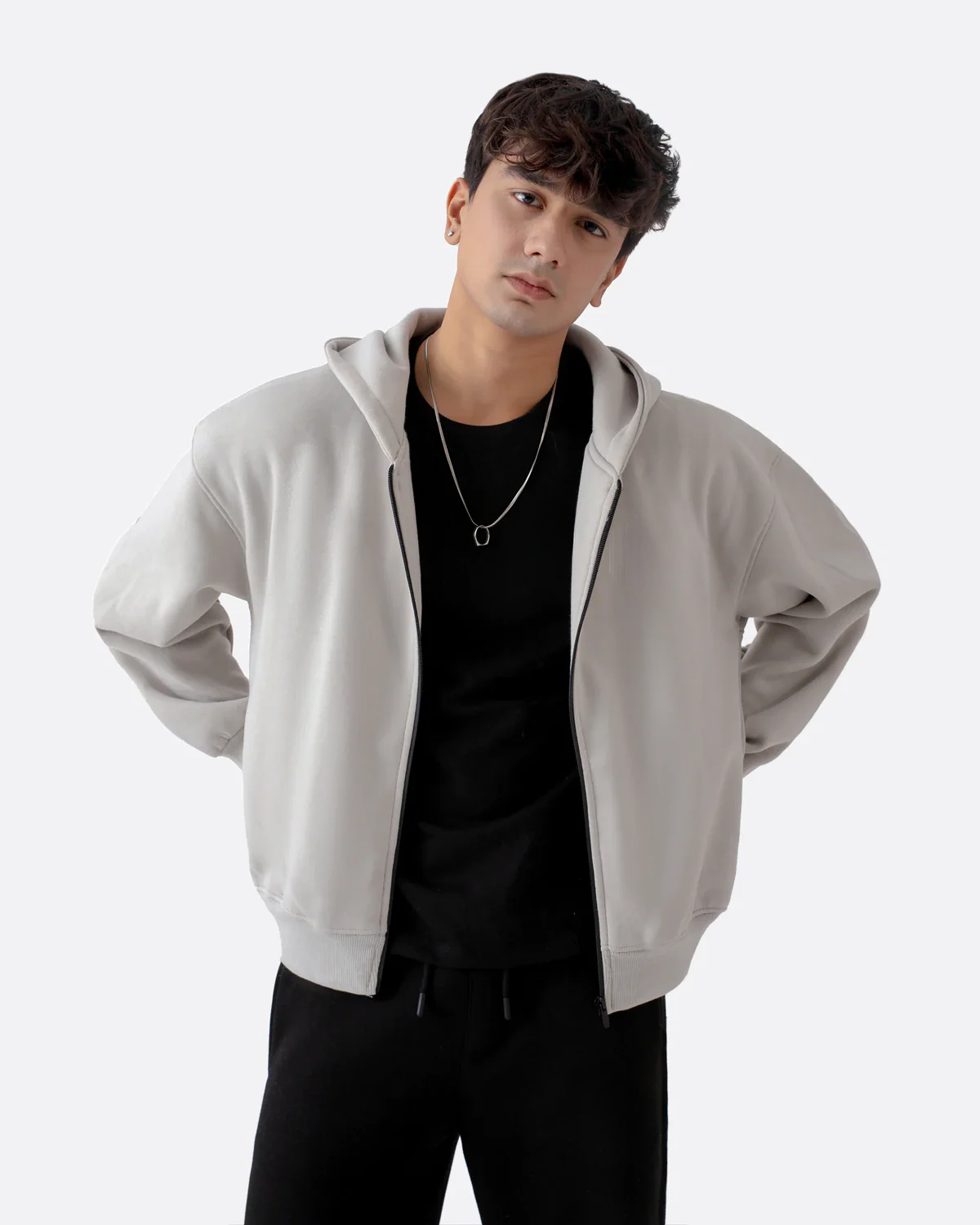 Diaz Clothing College Grey Oversized Zipper Hoodie