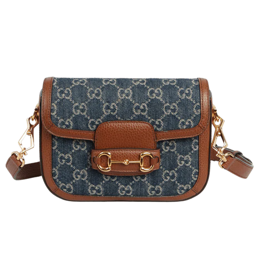Gucci Blue GG Denim Horsebit 1955 Mini Crossbody Bag – Blue